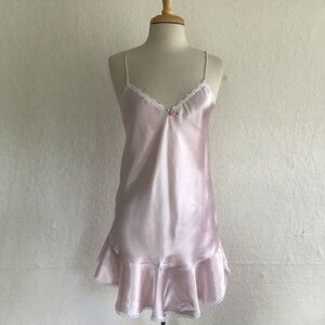 Vintage Y2K coquette Petra Fashions Pink Polyester Satin Nightgown Slip Sz M USA